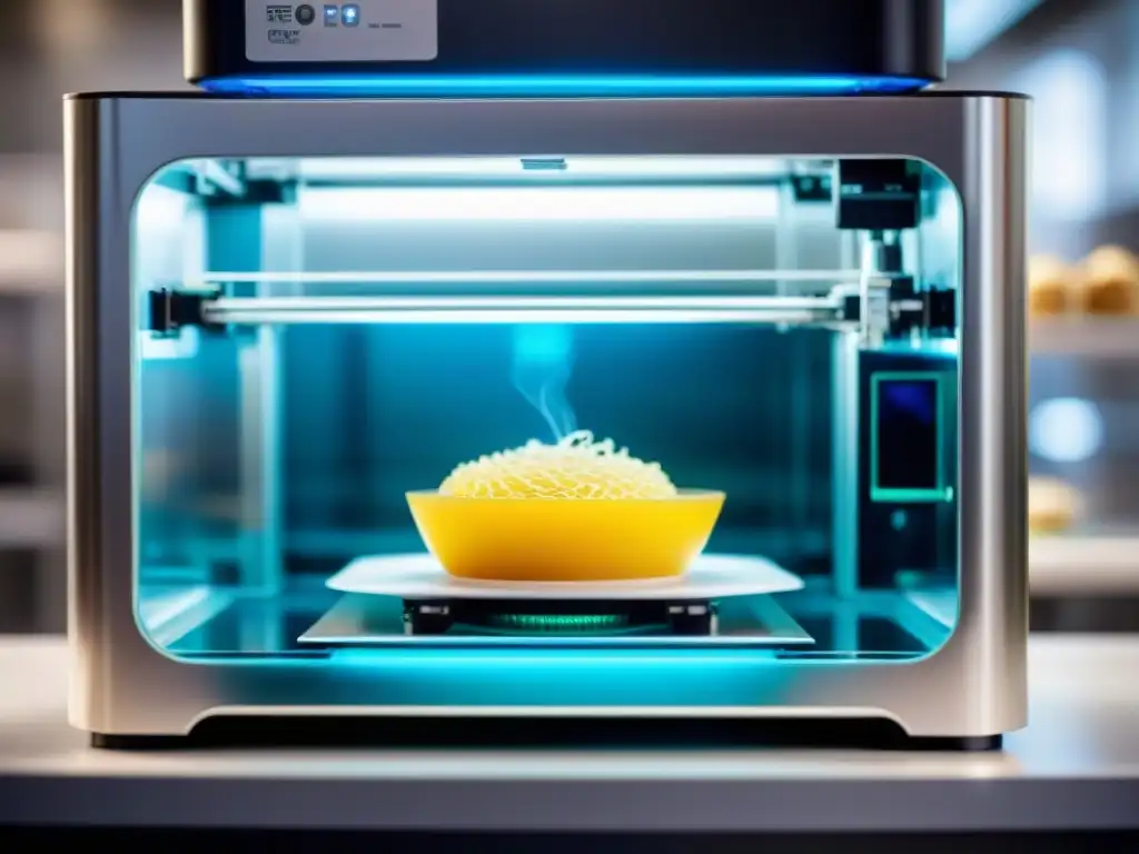 Detalle fascinante: 3D printer creando alimentos sin gluten en 3D con precisión y sofisticación