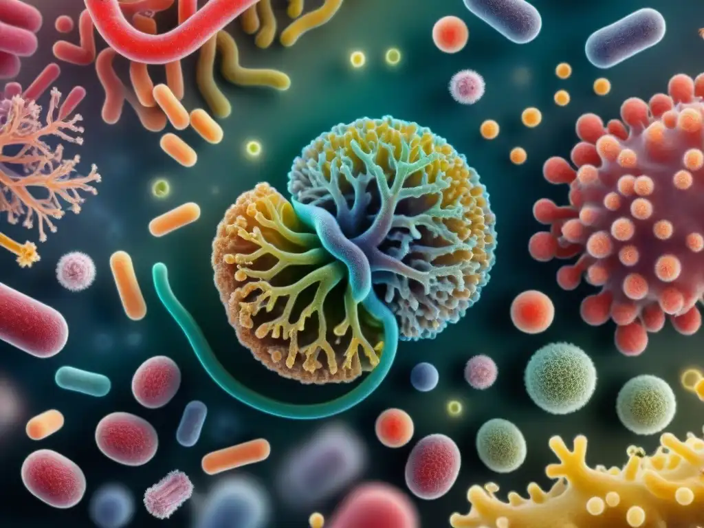 Detalle fascinante de bacterias intestinales en un paisaje próspero