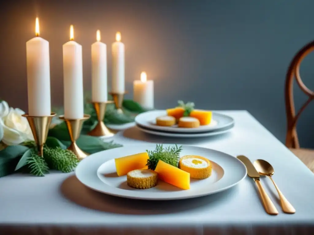 Detalles elegantes y sofisticados en una mesa para Graduaciones sin gluten estilo sabor, con decoración en tonos dorados y blancos