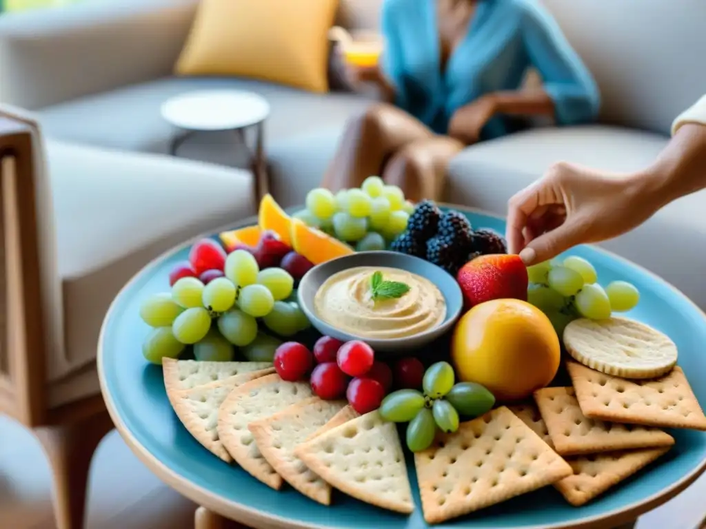 Celebrando la diversidad y la alegría de compartir snacks sin gluten en un acogedor salón con luz natural