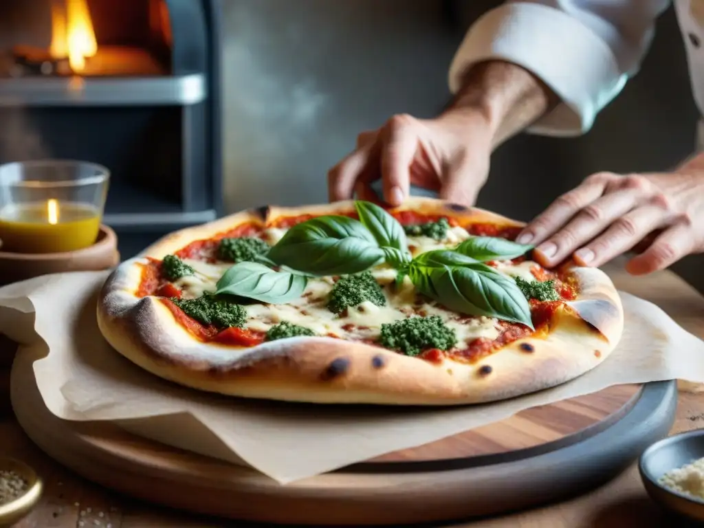 Elaboración artesanal de una base de pizza sin gluten, destacando la textura y los ingredientes naturales