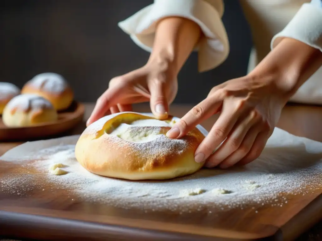 Elaboración artesanal de panecillos sin gluten deliciosos por manos expertas en una atmósfera cálida y detallada