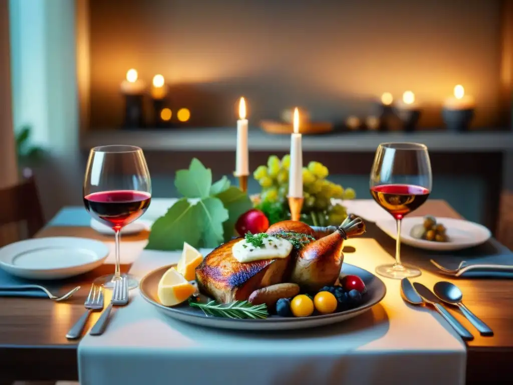 Una elegante mesa de comedor con maridaje de vinos y alimentos sin gluten