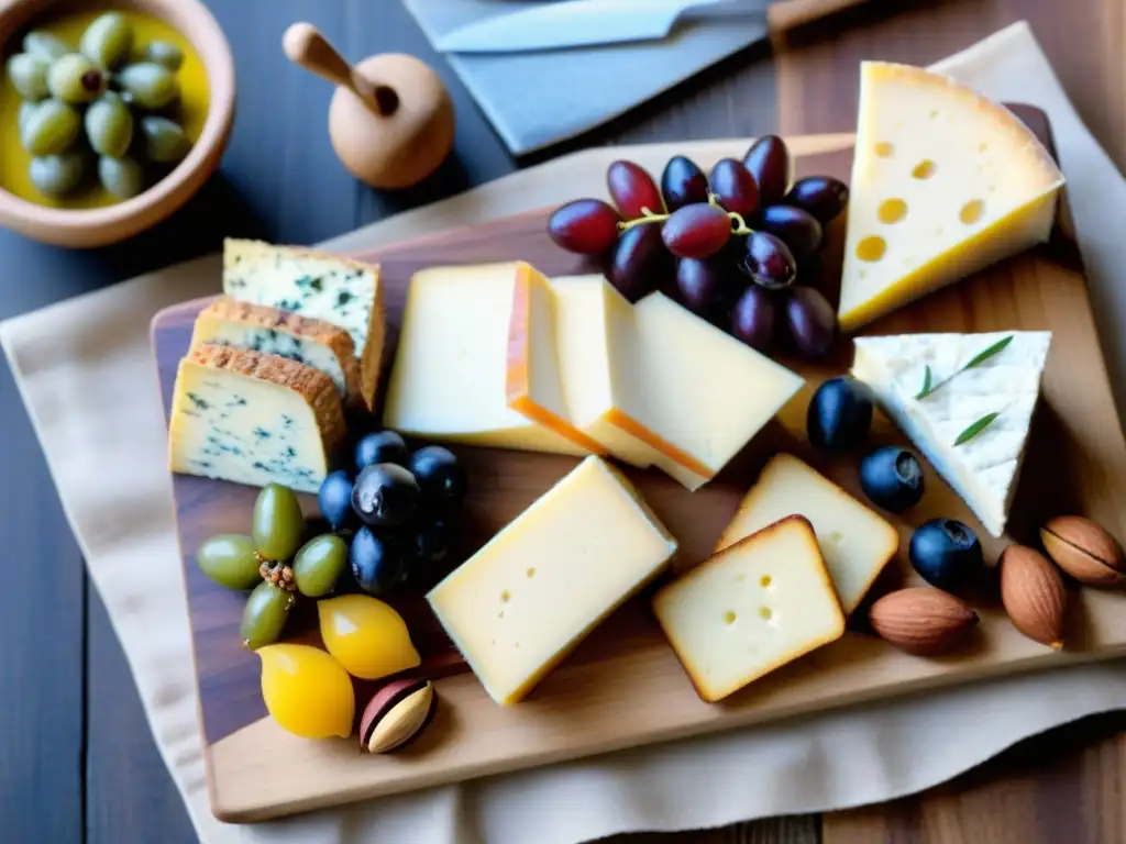 Un elegante tablero de embutidos sin gluten con quesos artesanales, frutas frescas y crackers, en cafeterías sin gluten innovadoras