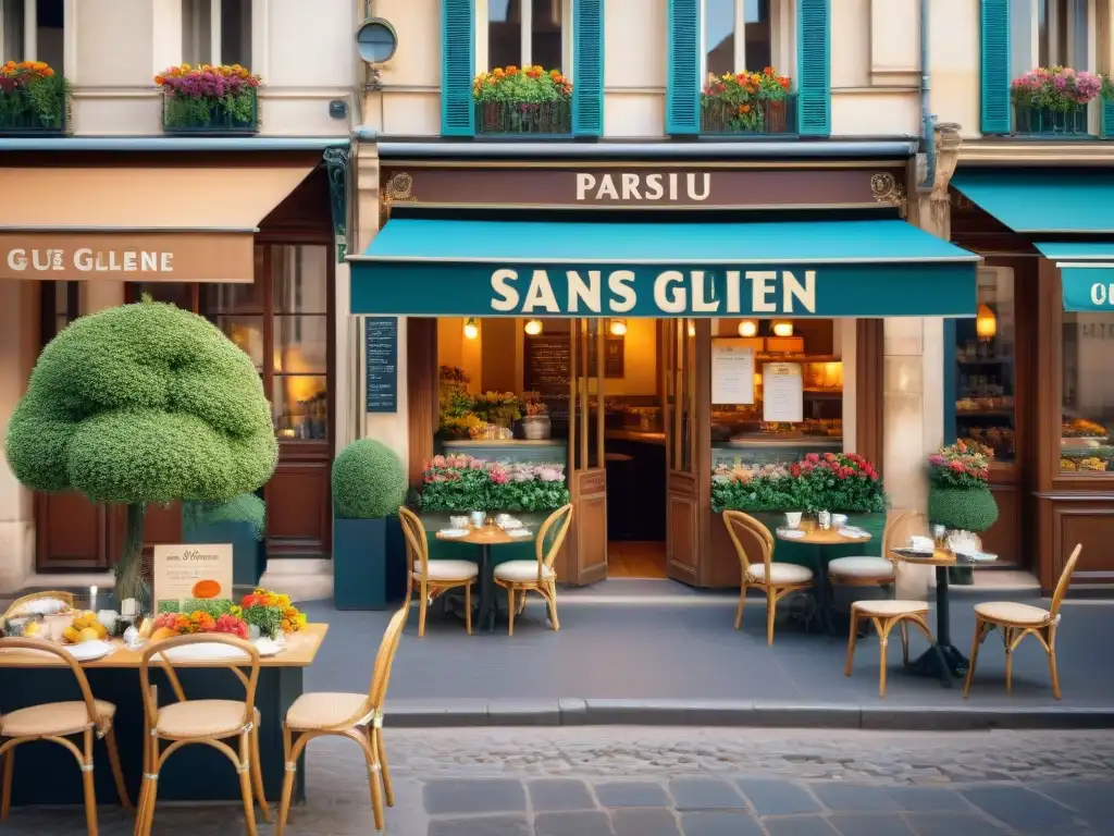 Un encantador café parisino sin gluten con la Torre Eiffel de fondo