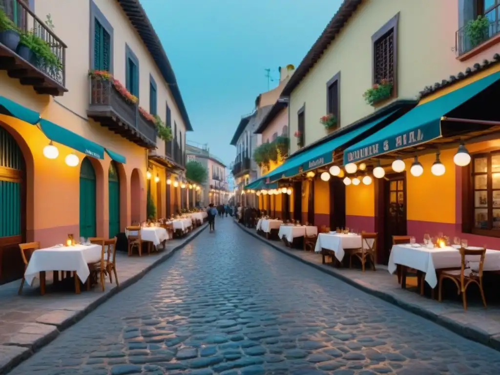 Encantadora calle empedrada en Guadalajara con restaurantes castellanos sin gluten, creando una atmósfera acogedora