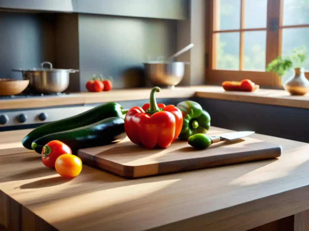 Una encantadora cocina sin gluten llena de ingredientes frescos y coloridos, perfecta para cocinar recetas tradicionales