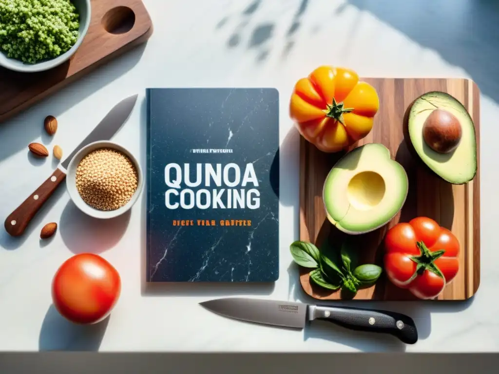 Una encantadora cocina llena de ingredientes sin gluten: quinoa, batatas, aguacates, frutos rojos y nueces