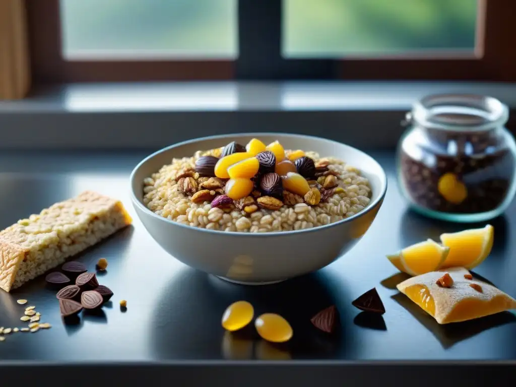 Una encantadora cocina llena de ingredientes para hacer barras de cereal sin gluten