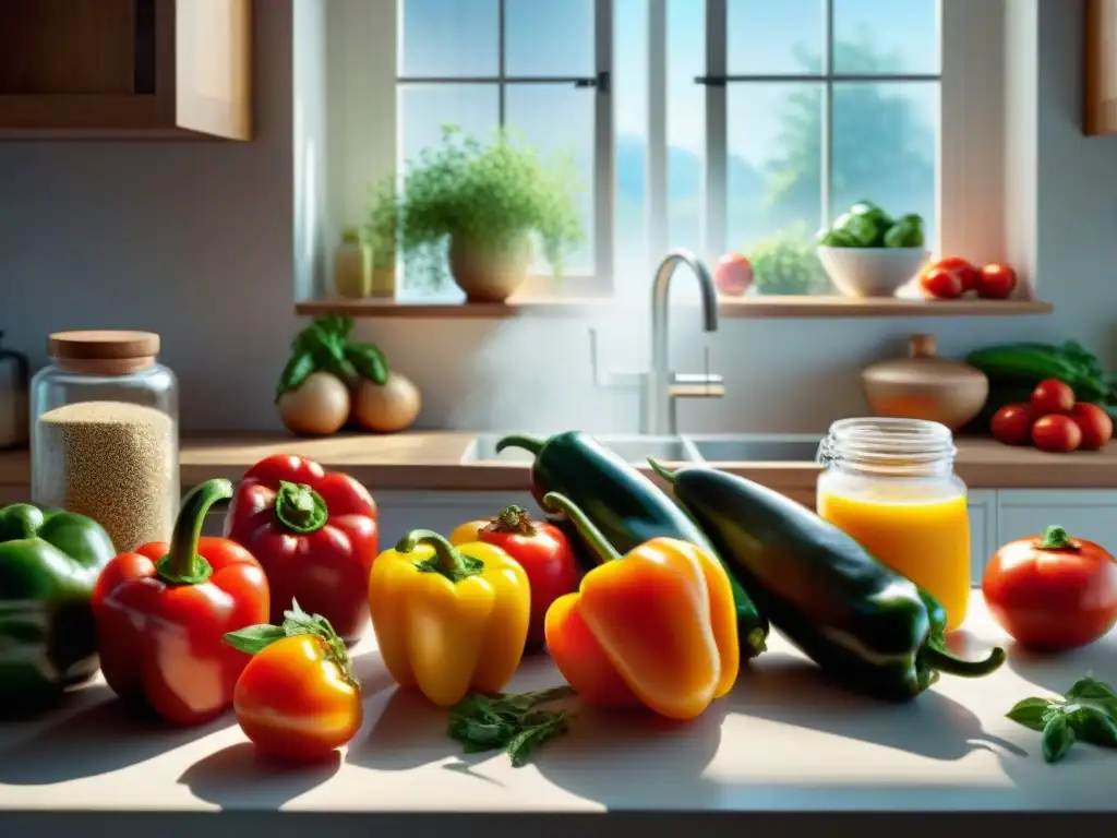 Deliciosa cocina glutenfree: ingredientes frescos y coloridos Una encantadora escena de cocina sin gluten fácil y deliciosa con ingredientes frescos y coloridos en una encimera