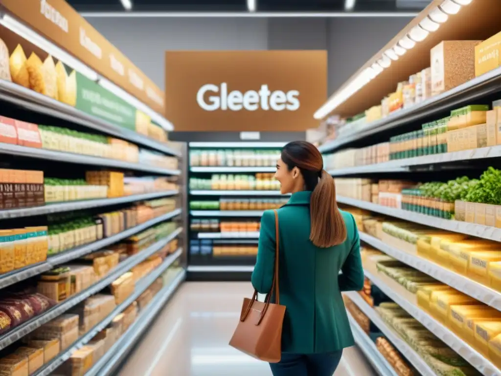 Encantadora escena de compras en supermercado con productos sin gluten de calidad, comunidad y empoderamiento