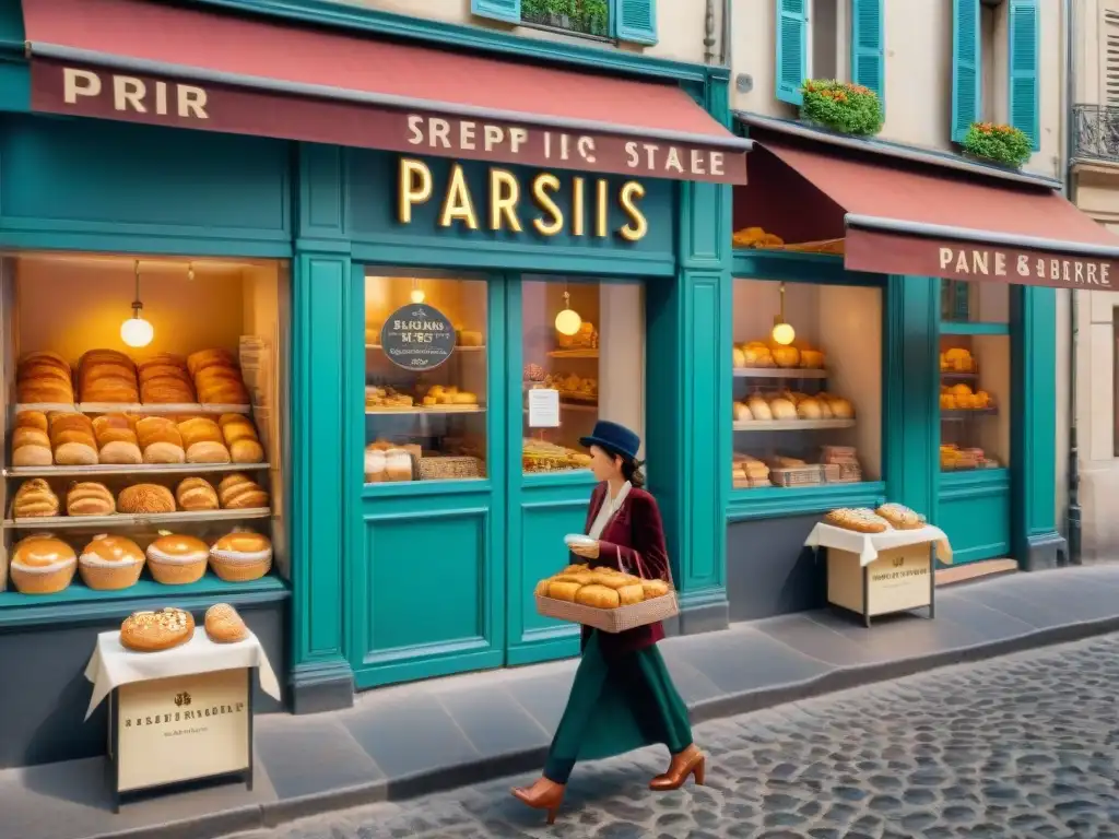 Explorar París sin gluten: encantadoras panaderías coloridas en una calle parisina, con deliciosas opciones sin gluten en los escaparates