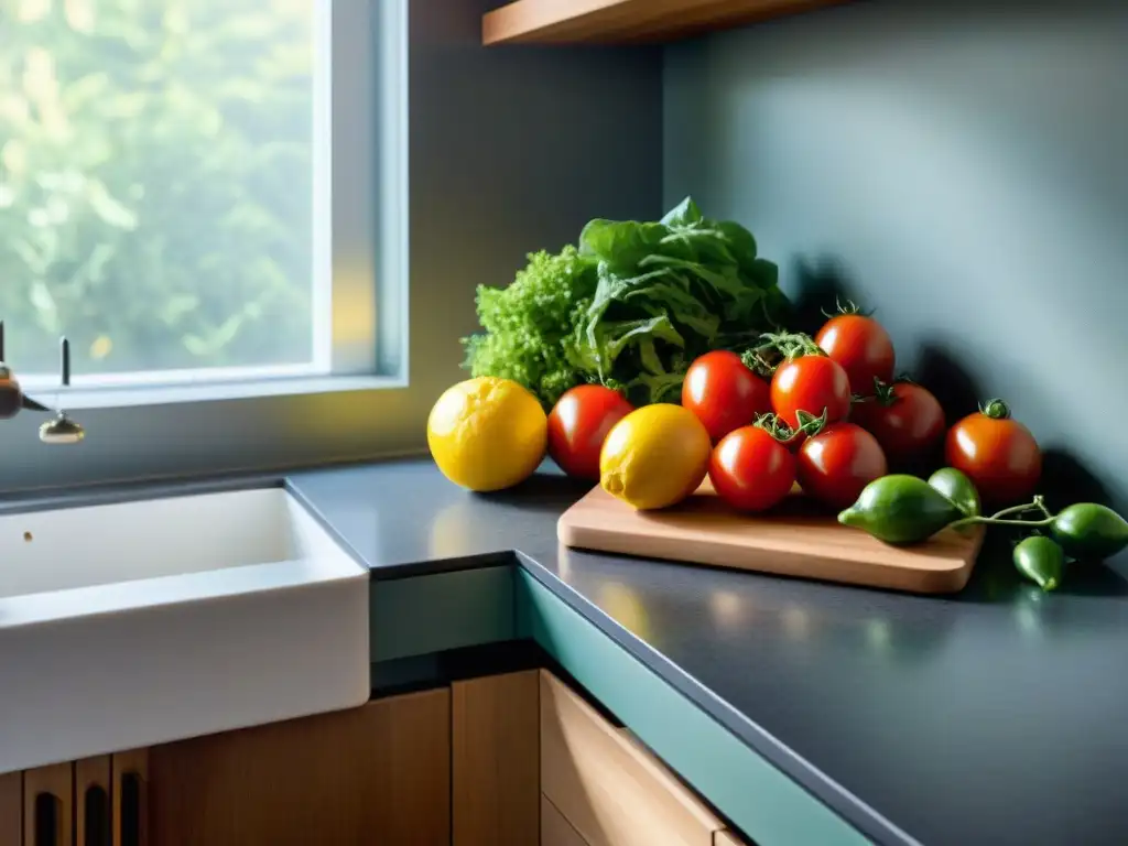 Una encimera de cocina bellamente organizada con ingredientes sin gluten frescos y coloridos