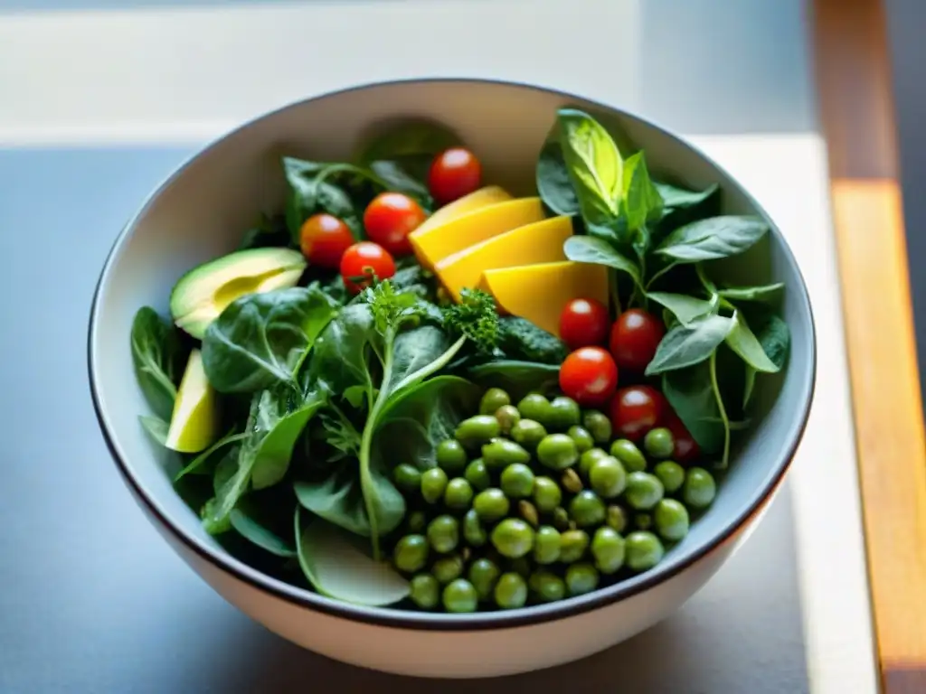 Ensalada colorida con ingredientes frescos y semillas de girasol