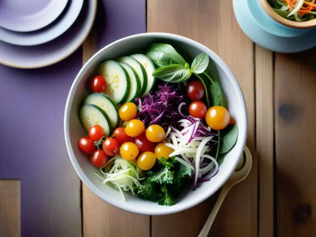 Una ensalada vibrante y apetitosa con verduras fermentadas