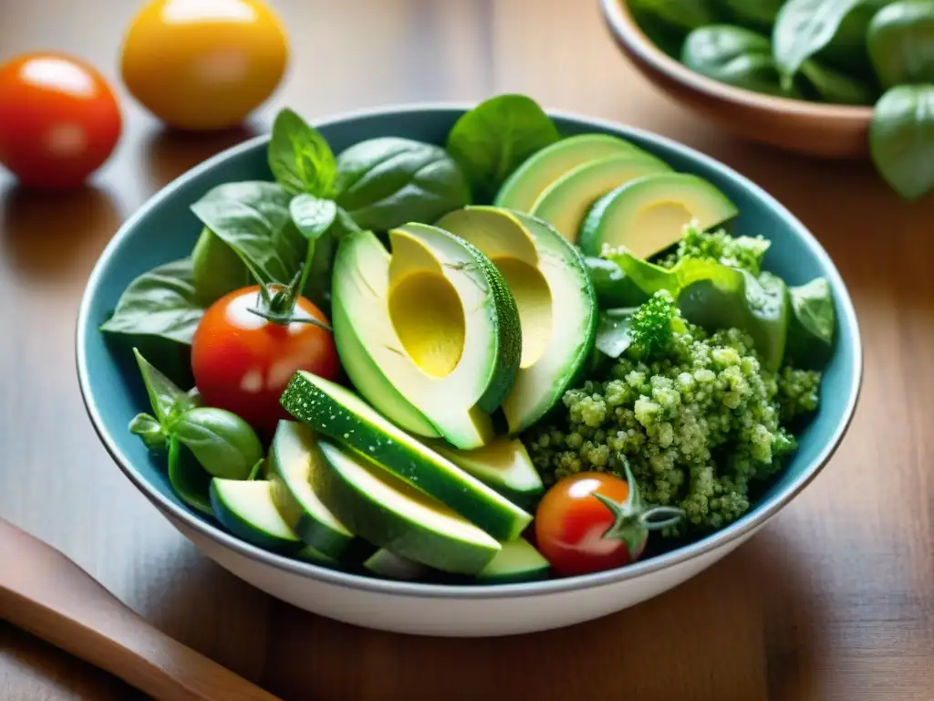 Una ensalada vibrante y colorida en una hermosa composición, perfecta para recetas sin gluten innovadoras y divertidas