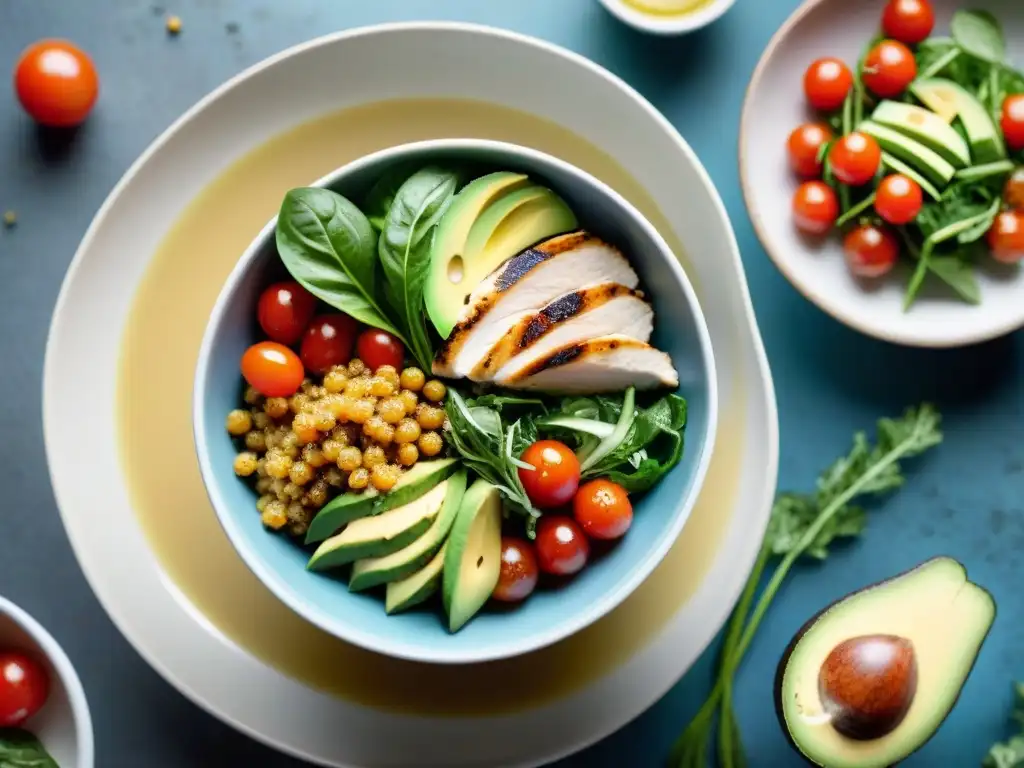 Una ensalada vibrante y colorida con ingredientes orgánicos frescos, ideal para opciones sin gluten saludables 2023