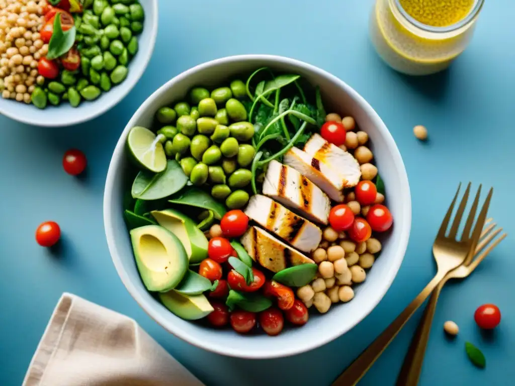 Ensalada vibrante con proteínas sin gluten beneficios salud, colorida y apetitosa