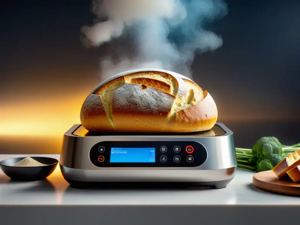 Un entorno tecnológico lleno de gadgets para cocinar sin gluten, destacando eficiencia y precisión