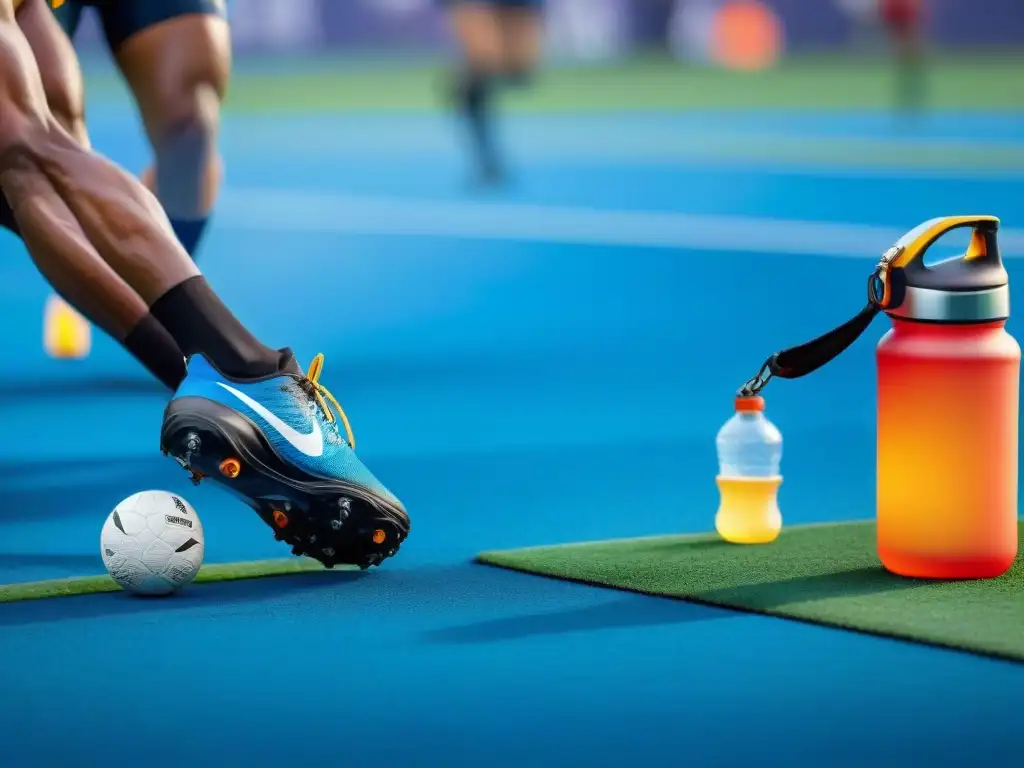 Un equipo diverso de atletas en diferentes deportes bajo el sol, con botellas de agua