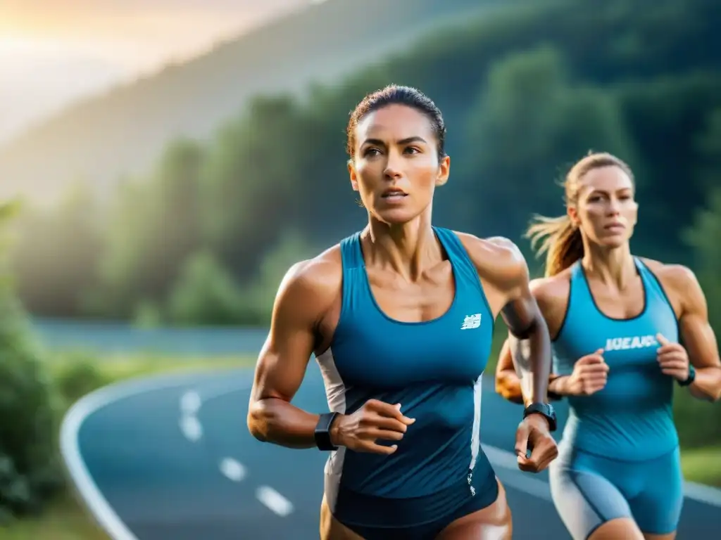 Un equipo diverso de atletas se esfuerza en un intenso entrenamiento al aire libre, mostrando determinación