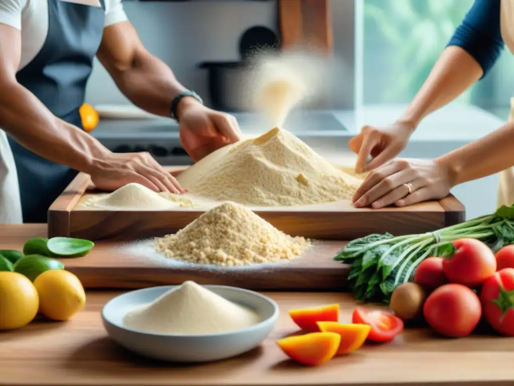 Equipo diverso de emprendimientos sin gluten éxito negocio cocinando con pasión en cocina moderna