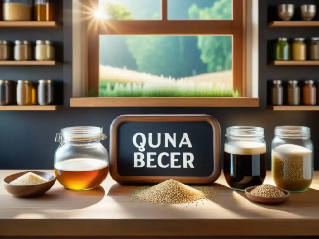 Escena acogedora de cocina con ingredientes para receta cerveza sin gluten casera