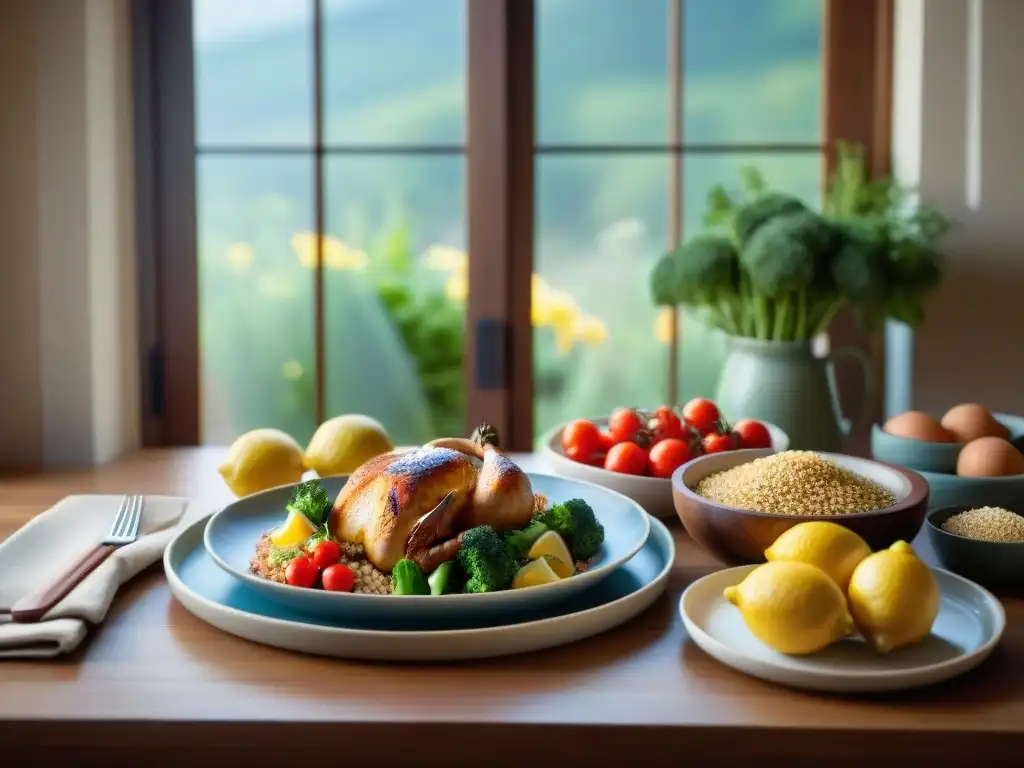 Una escena acogedora de cocina con mesa de madera lista para una comida sin gluten