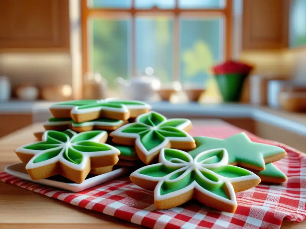 Escena acogedora de cocina con mesa de madera rústica repleta de Galletas de jengibre sin gluten recién horneadas