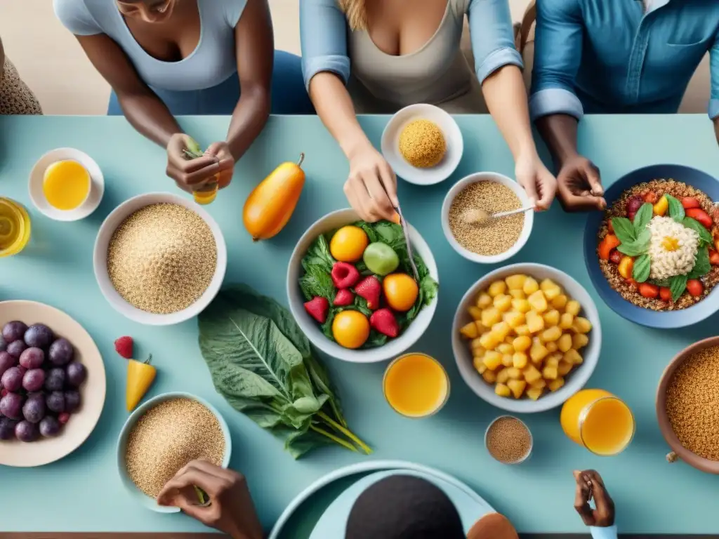 Comida sin gluten: Alegría y conexión en la mesa Una escena acogedora: grupo diverso disfruta de una comida sin gluten, creando conexión y alegría