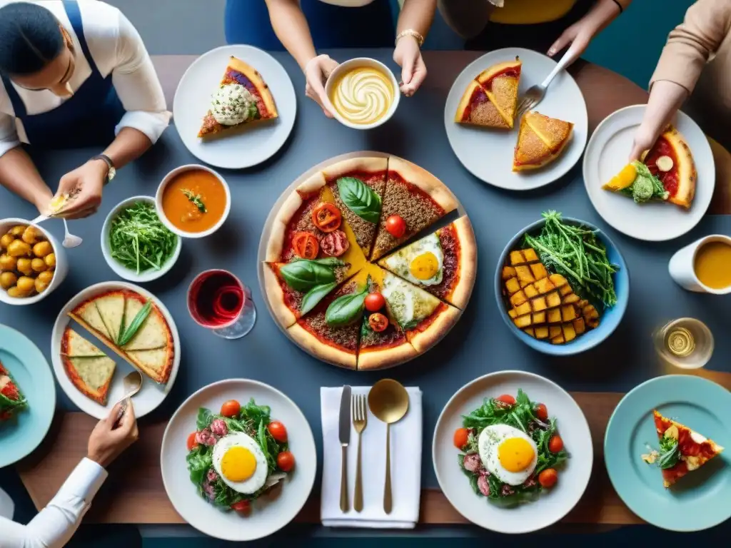Una escena acogedora de personas disfrutando de exquisitas comidas sin gluten en una mesa elegante
