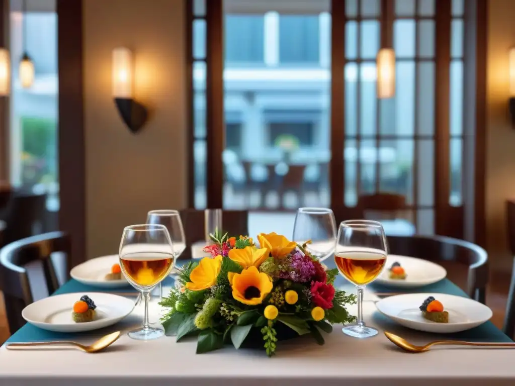 Escena acogedora en restaurante sin gluten recomendado, con mesa elegante y platillos coloridos