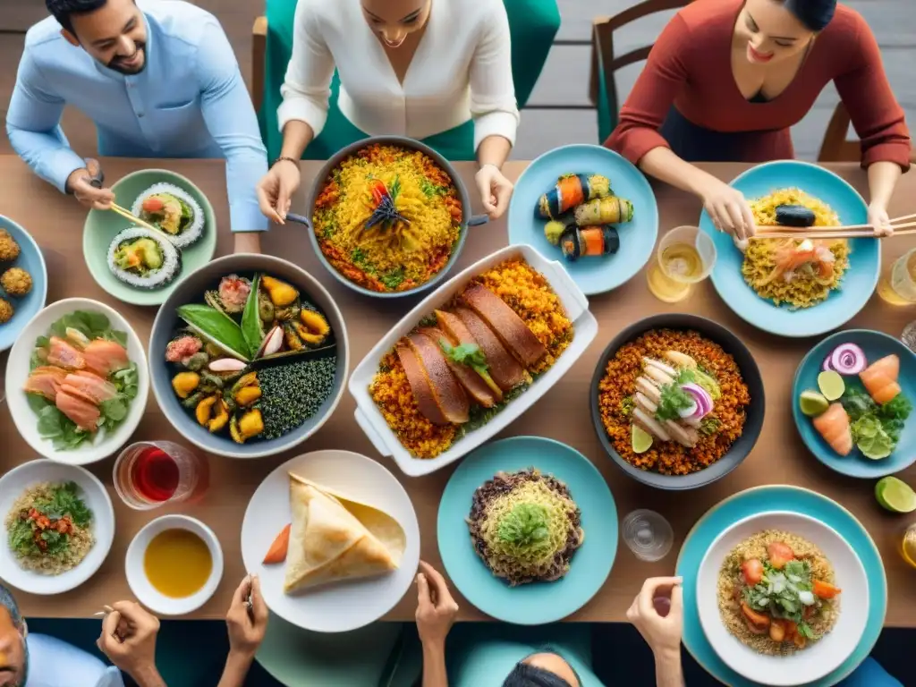 Una escena con amigos disfrutando de una mesa llena de delicias de la cocina internacional sin gluten innovadora