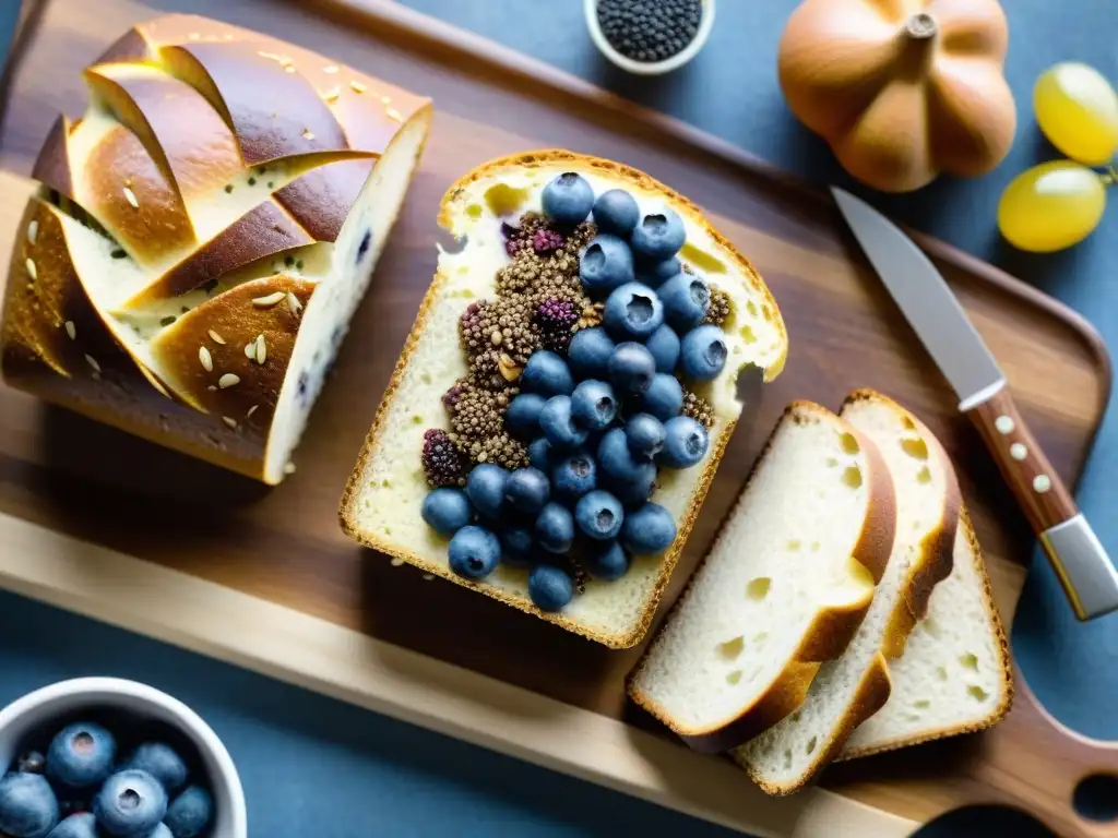 Una escena apetitosa con superalimentos en pan sin gluten, resaltando colores y texturas