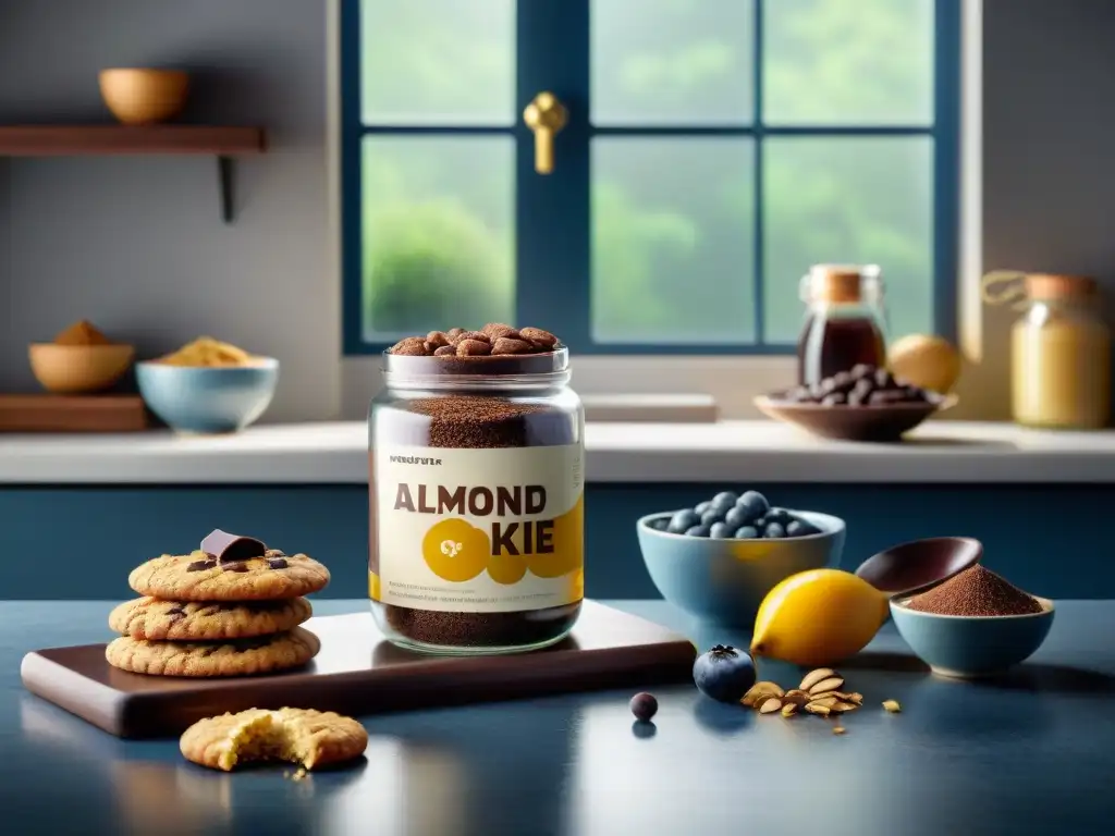 Una escena delicada de ingredientes para galletas sin gluten fáciles y rápidas en una cocina luminosa