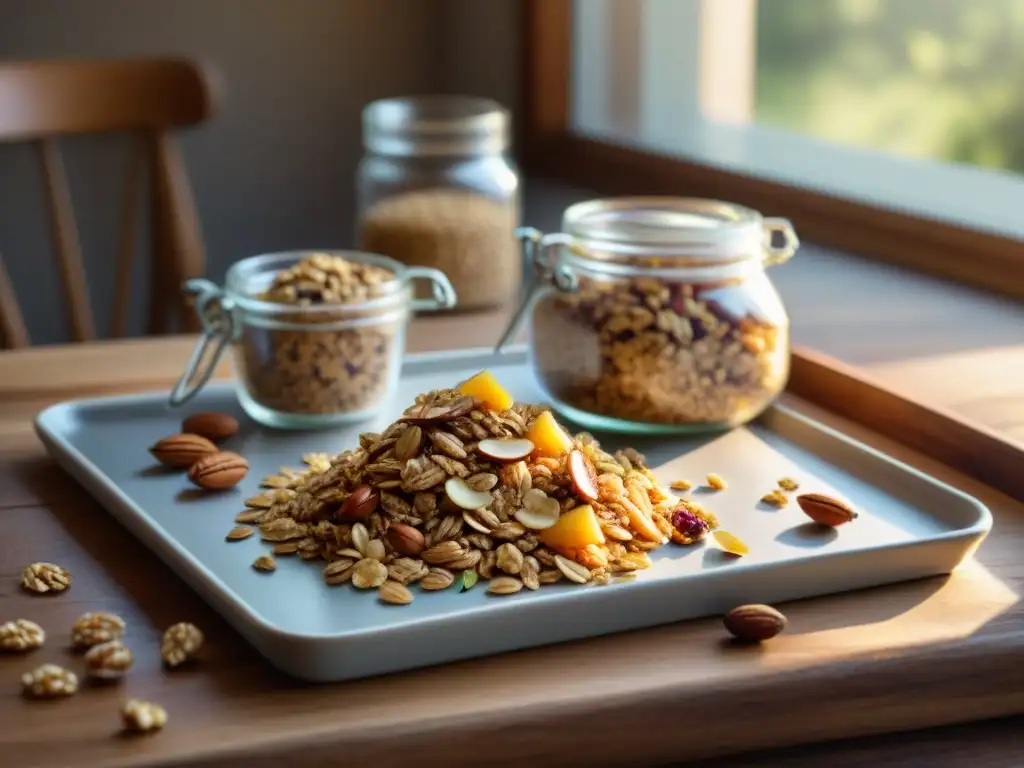 Una escena detallada de la elaboración de receta granola casera sin gluten