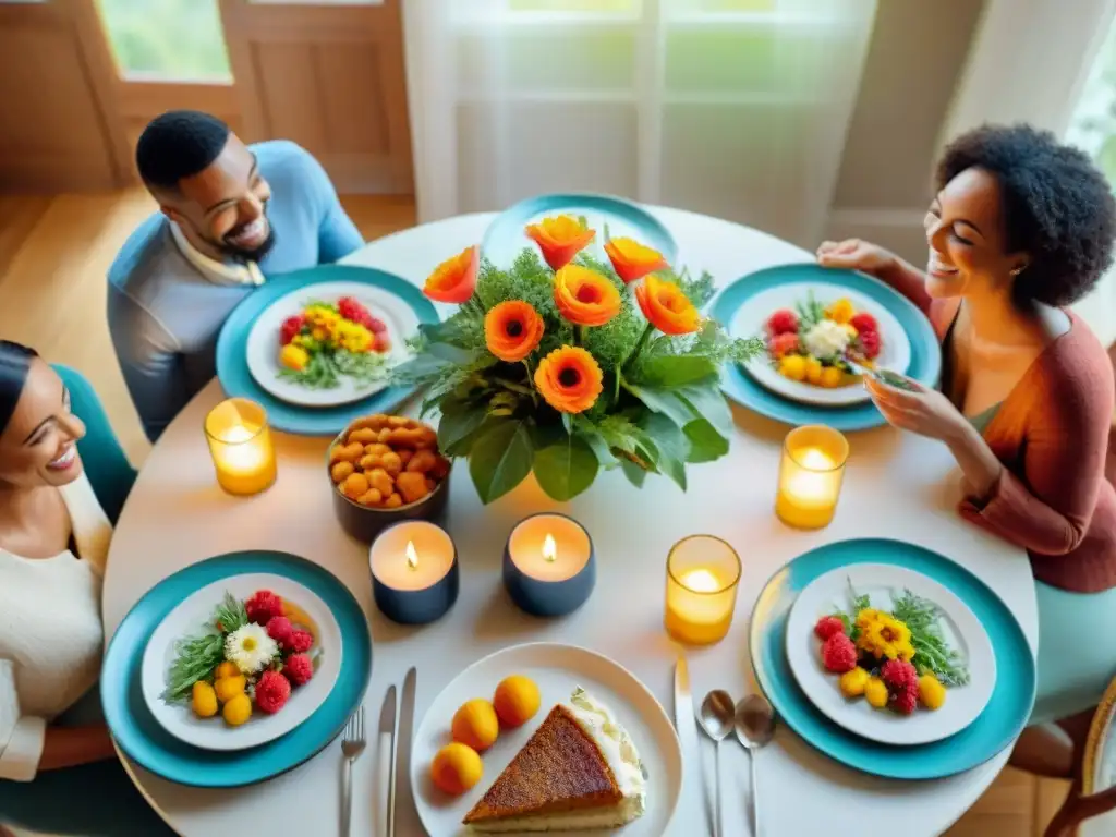 Una escena familiar con recetas familiares sin gluten deliciosas en una mesa festiva y acogedora