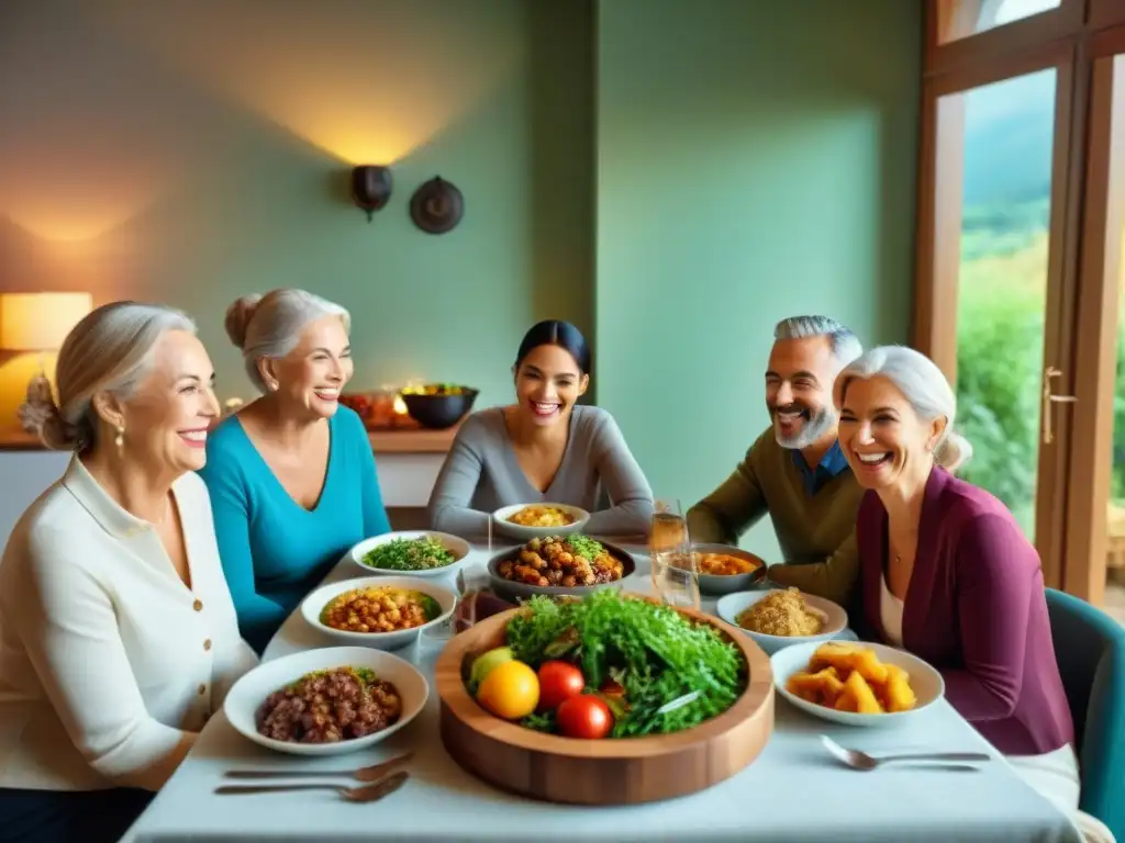 Una escena familiar con recetas sin gluten tradicionales compartidas en una mesa bellamente decorada