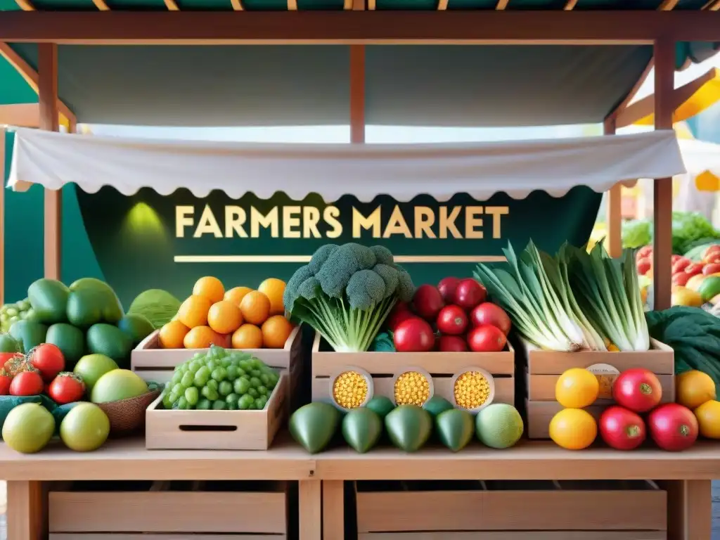 Escena inspiradora de un puesto de mercado con frutas, verduras y frutos secos frescos