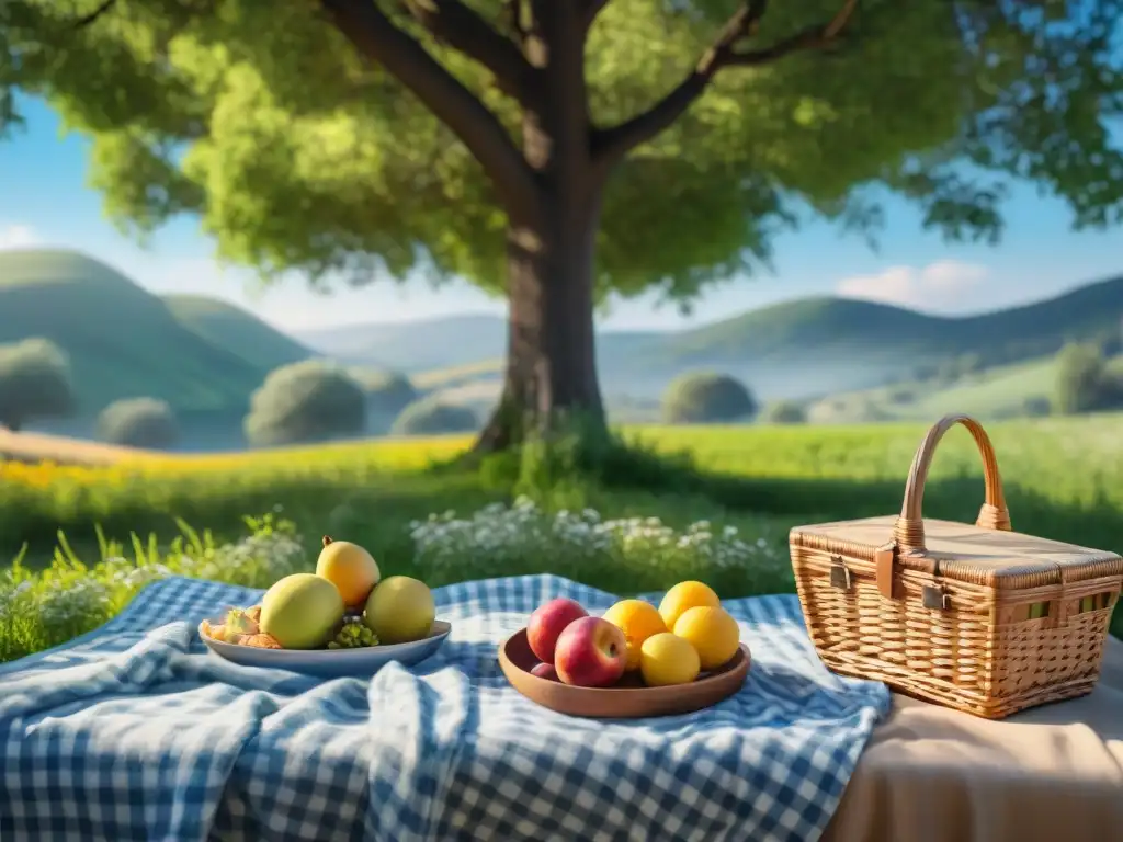 Escena de picnic sin gluten en el campo, con deliciosa comida y ambiente acogedor para un viaje sin restricciones