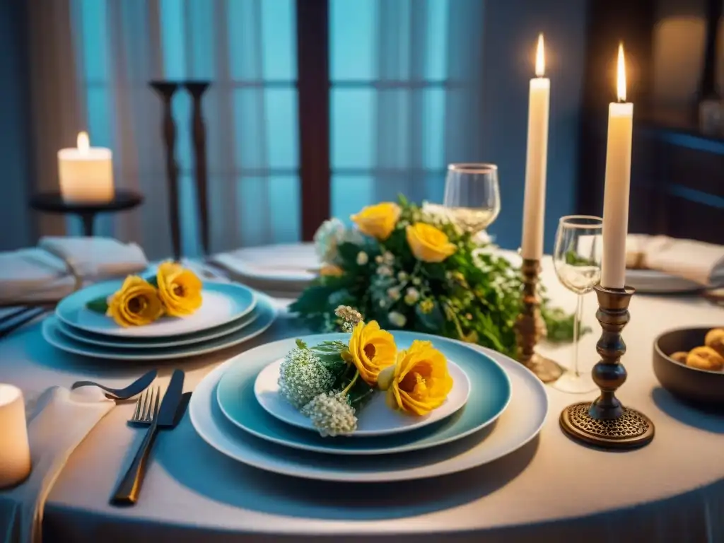 Escena romántica sin gluten: mesa elegante con cena exquisita y ambiente cálido