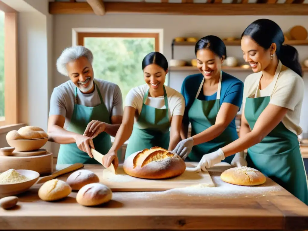 Una escena vibrante de comunidad y creatividad en taller de pan sin gluten recetas innovadoras