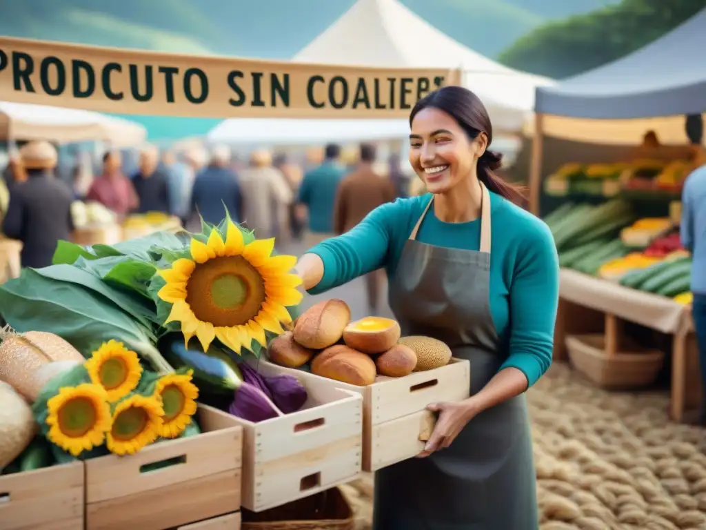 Escena vibrante en la feria de productores locales en dieta sin gluten