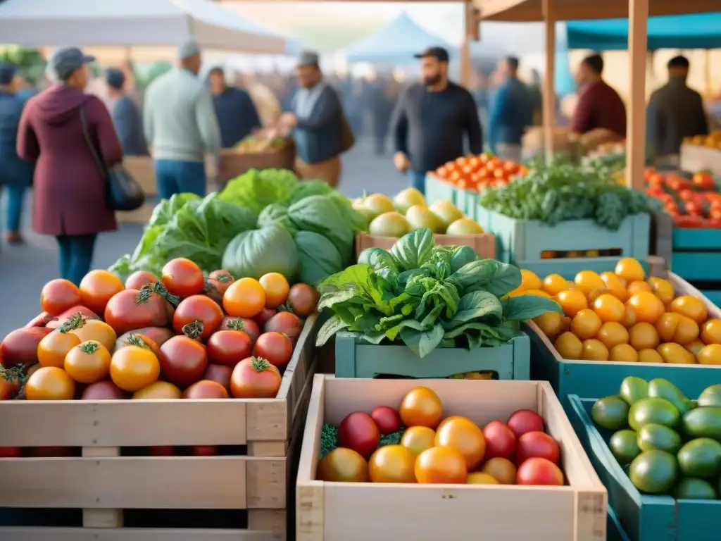 Escena vibrante en el mercado de agricultores con una diversidad de productos orgánicos sin gluten