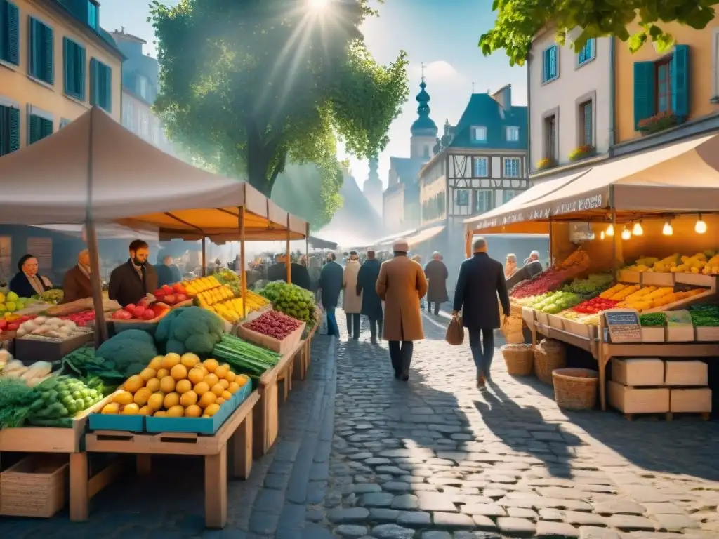 Escena vibrante de mercado al aire libre en encantadora ciudad europea para escapadas urbanas sin gluten