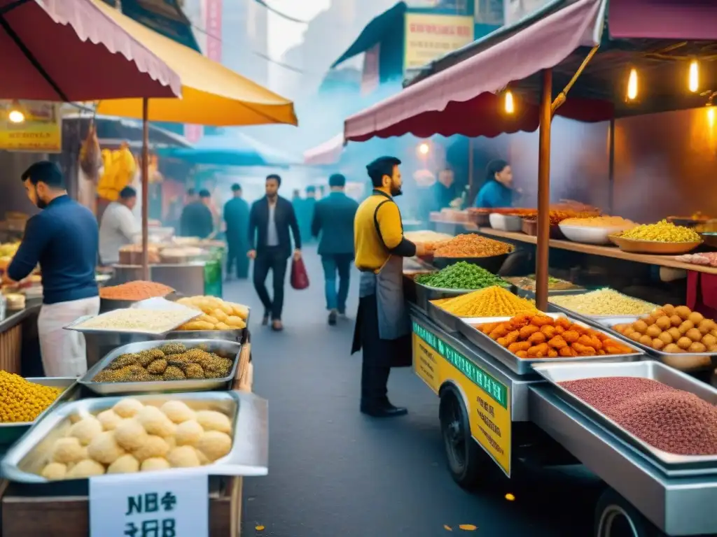 Escena vibrante de mercado callejero con recetas sin gluten comida callejera