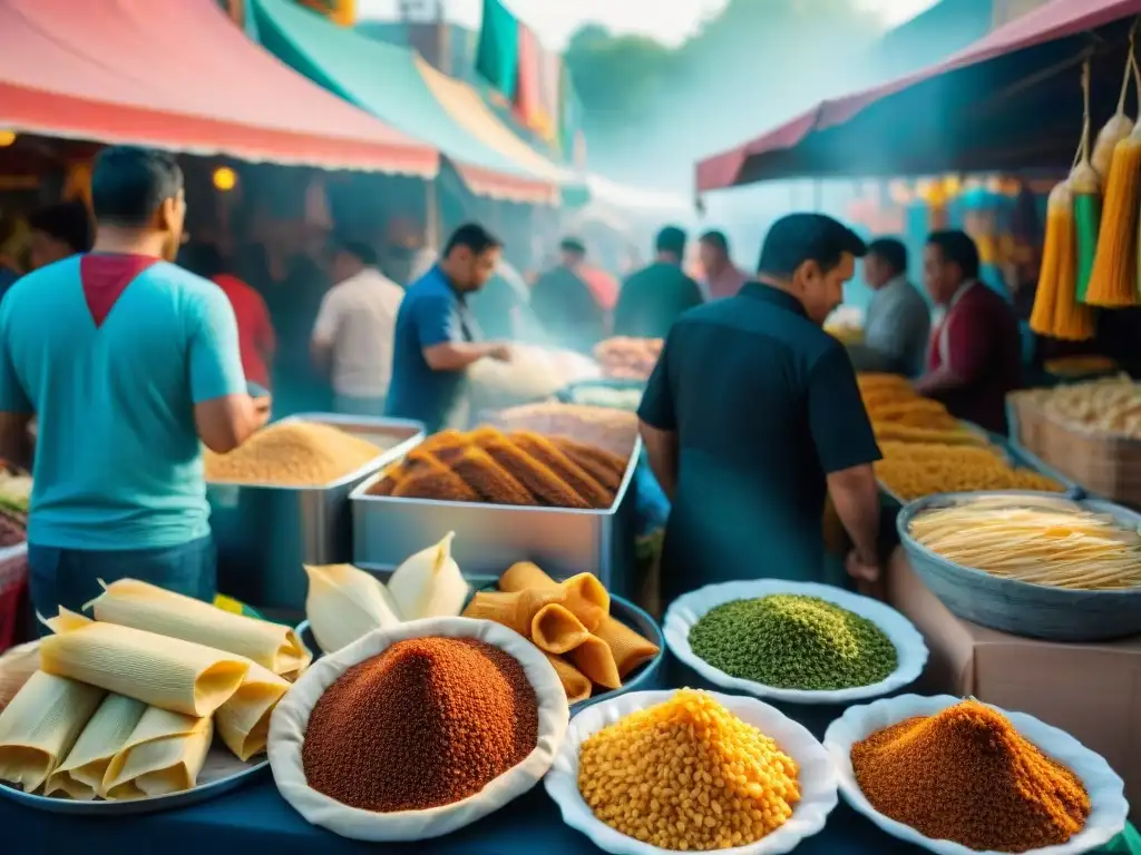 Escena vibrante en un mercado mexicano con cocina sin gluten innovadora