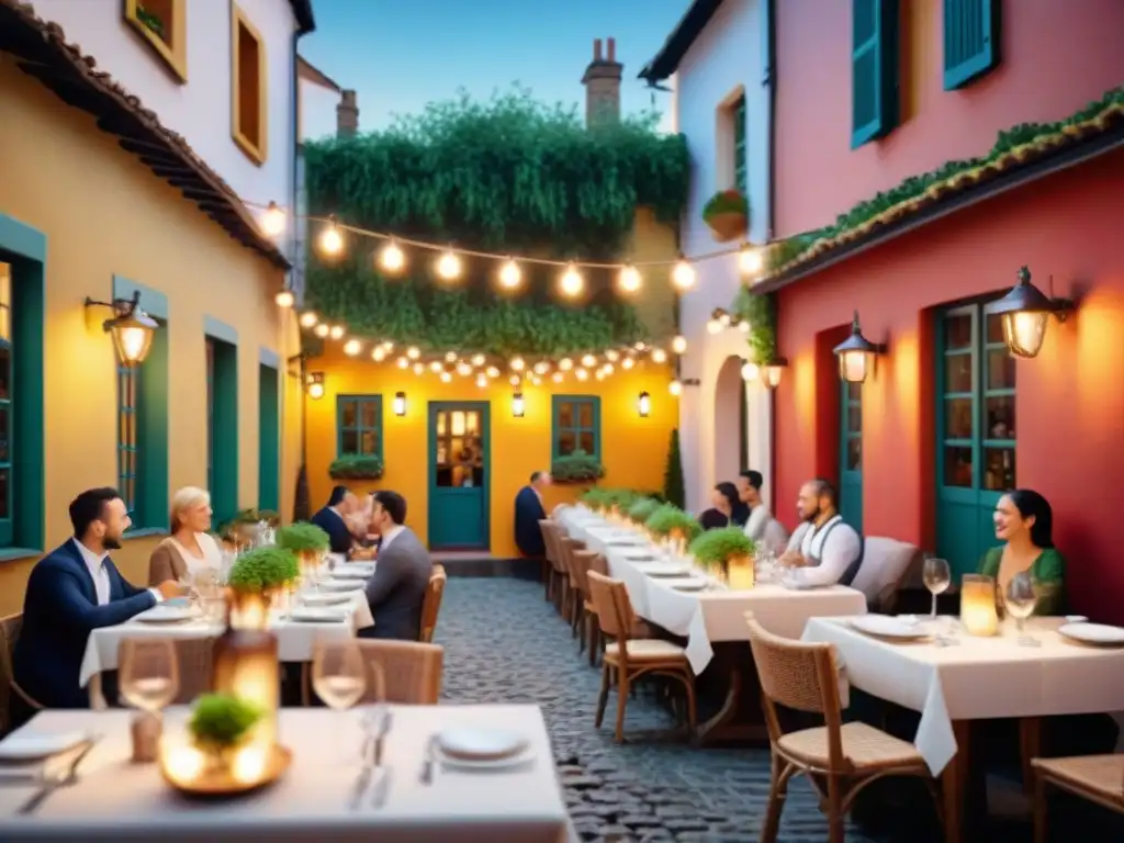 Un escenario restaurante animado con plato sin gluten presentado bellamente, creando una experiencia culinaria acogedora