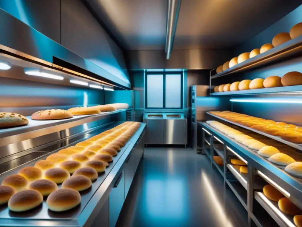 Un espacio de cocina moderna de panadería, con equipo futurista para recetas innovadoras de pan sin gluten