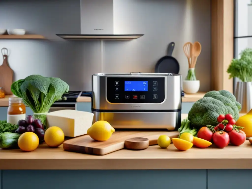 Un espacio de cocina moderno y organizado, con envasadora al vacío integrada, ideal para preparar sin gluten